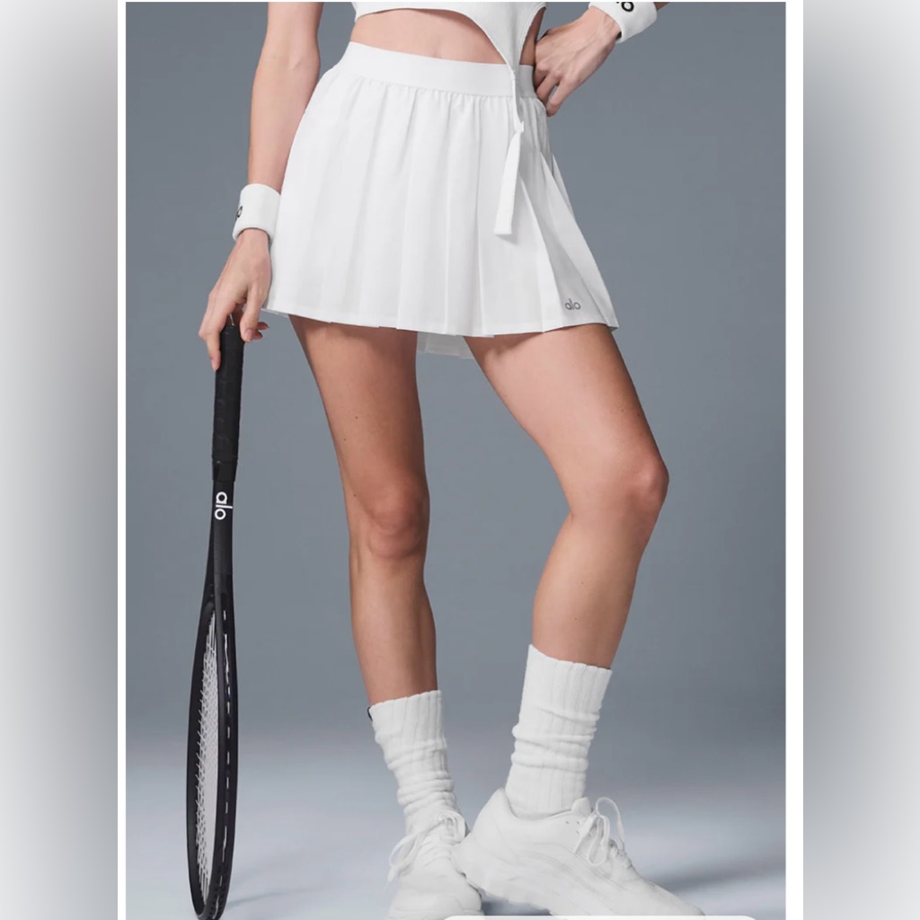 Alo Varsity White Pleated Tennis Skirt